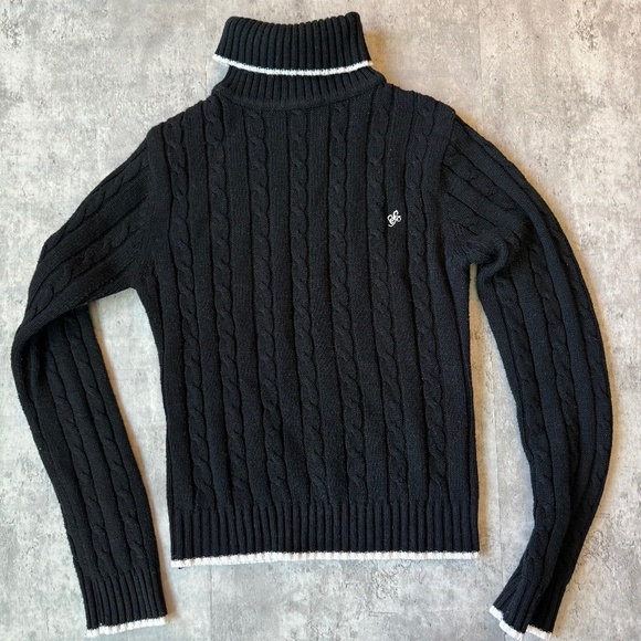 Southpole black turtleneck cable knit sweater fitted grunge skater y2k 2000s - Picture 1 of 4